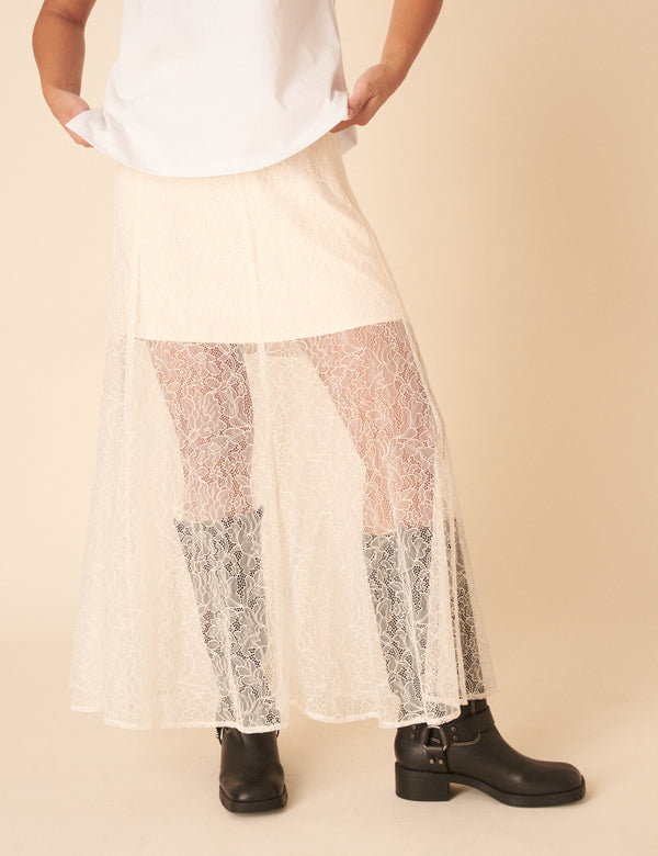 Nobody’s Child White Lace Midi Skirt