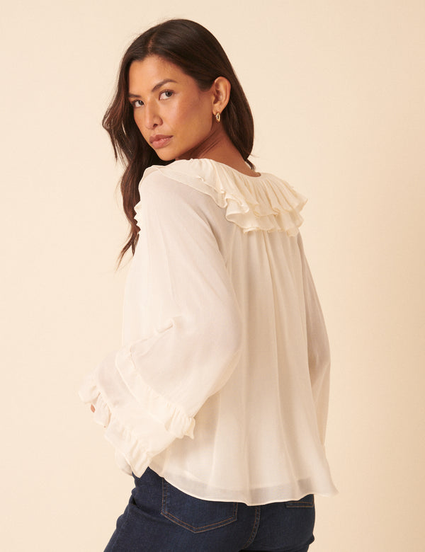 Nobody’s Child White Long Sleeve Frill Blouse