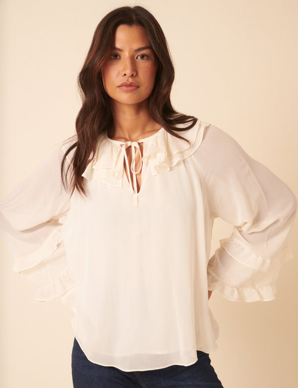 nobody’s child White Long Sleeve Frill Blouse