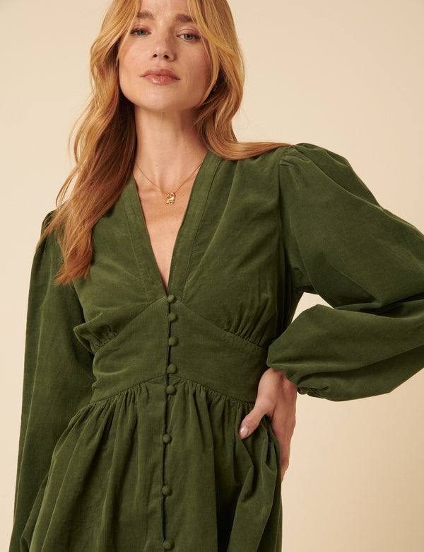 Nobody’s Child Olive Green Cord Starlight Mini Dress