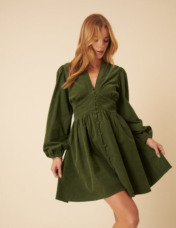 Nobody’s Child Olive Green Cord Starlight Mini Dress
