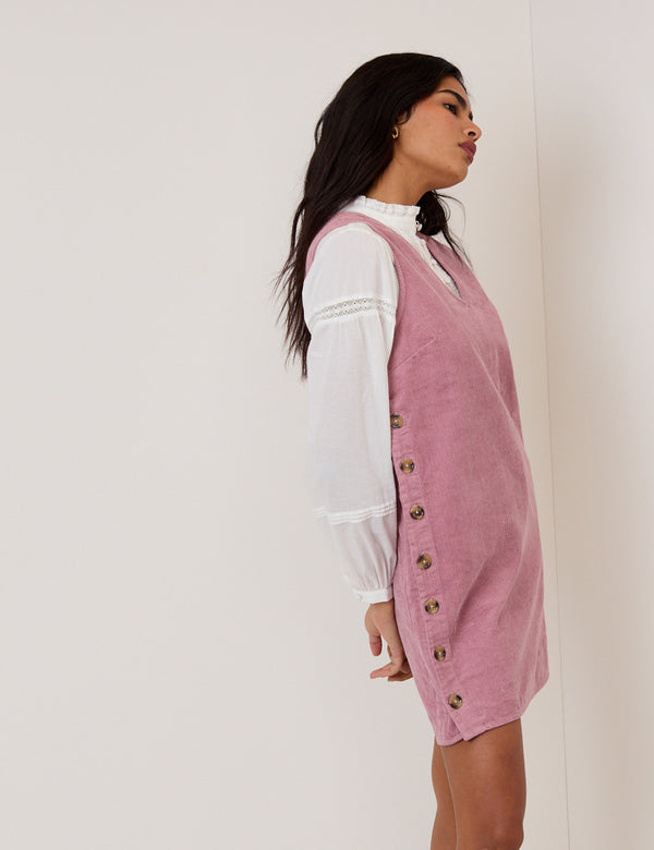 Nobody’s Child Pink Cord Austin Pinafore Mini Dress