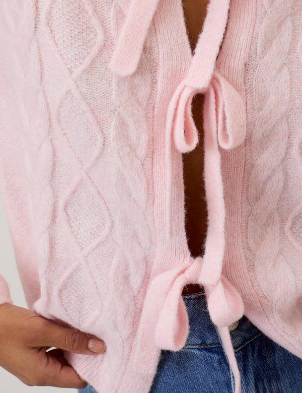 Nobody’s Child Pink Tie Front Cable Knitted Cardigan
