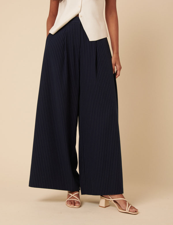 Nobody’s Child Poppy Delevingne Navy Pinstripe Cara Trousers