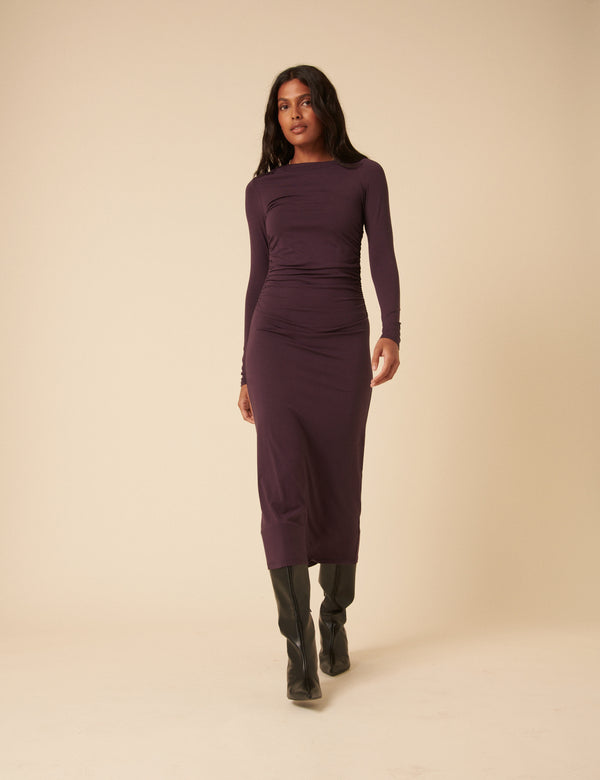 Nobody’s Child Purple Jersey Draped Laurella Midi Dress