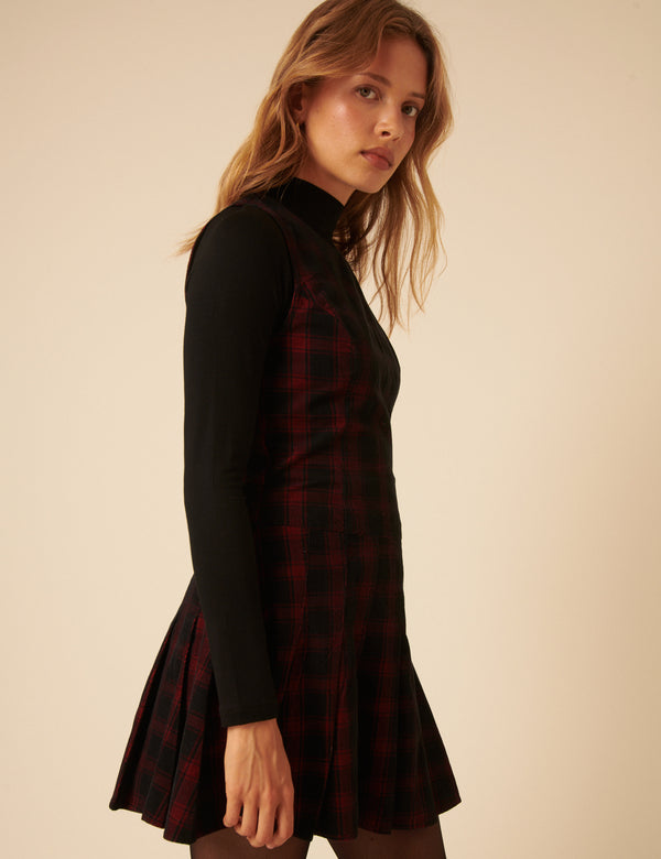 Nobody’s Child Red And Black Check Cord Merida Pinafore Mini Dress