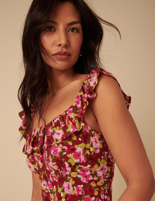 Nobody’s Child Red And Pink Floral Libby Midi Dress