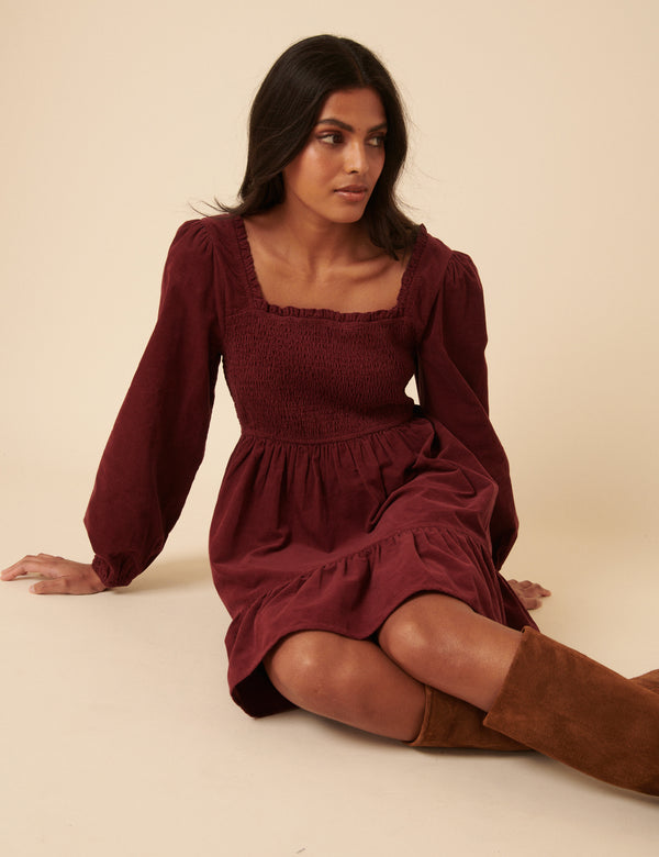 Nobody’s Child Red Balloon Sleeve Cord Tiered Elsa Mini Dress