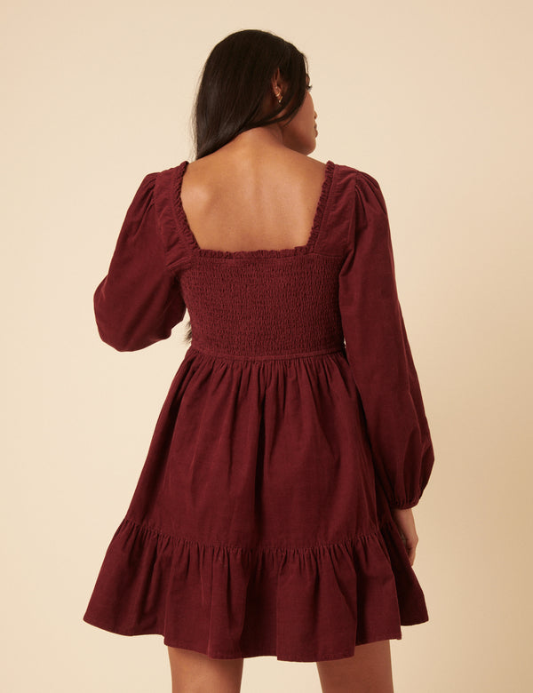 Nobody’s Child Red Balloon Sleeve Cord Tiered Elsa Mini Dress