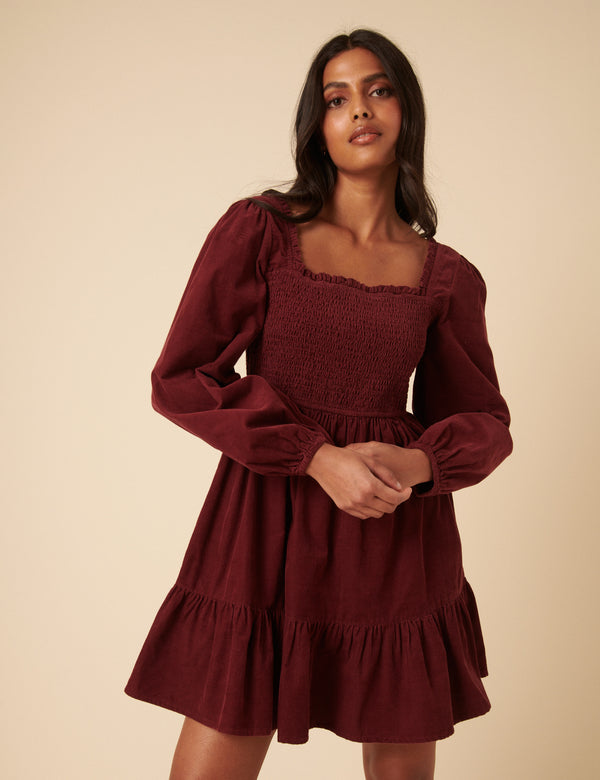 nobody’s child Red Balloon Sleeve Cord Tiered Elsa Mini Dress