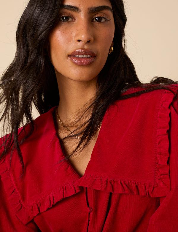 Nobody’s Child Red Cord Oversized Ruffle Collar Blouse