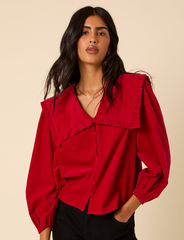 nobody’s child Red Cord Oversized Ruffle Collar Blouse