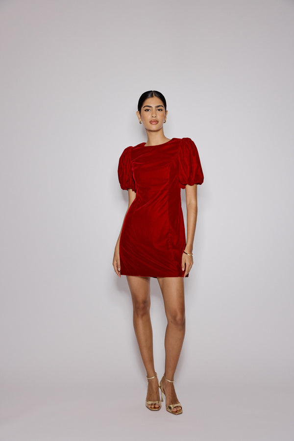 Nobody’s Child Red Velvet Puff Sleeve Boston Mini Shift Dress