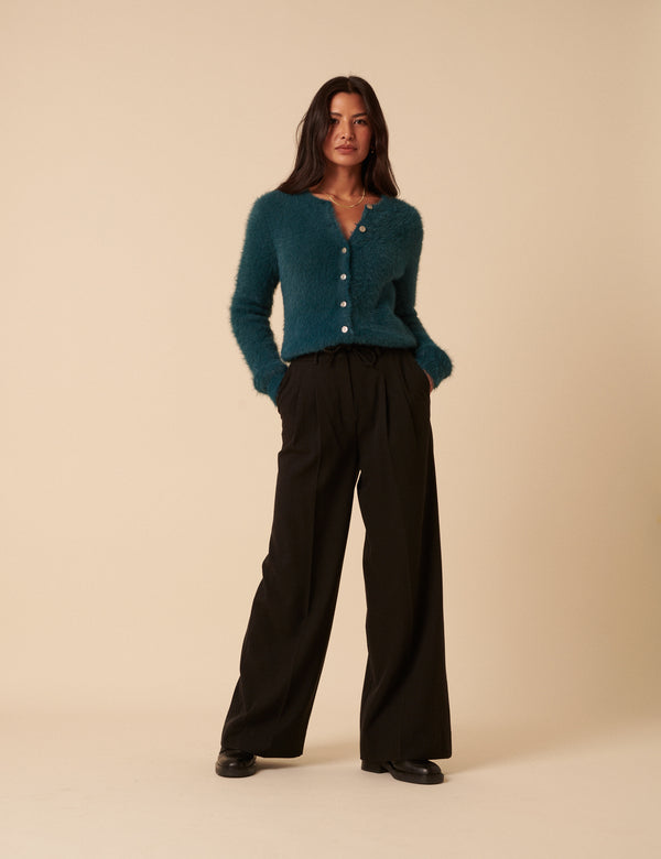 Nobody’s Child Teal Fluffy Long Sleeve Knitted Cardigan