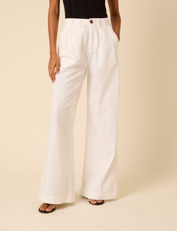 Nobody’s Child White Double Pleated Wide Leg Ava Trousers