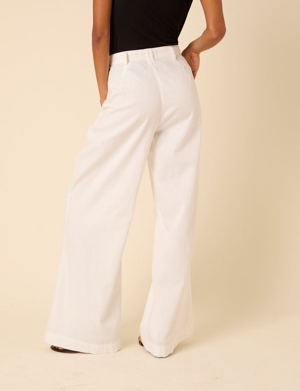 Nobody’s Child White Double Pleated Wide Leg Ava Trousers