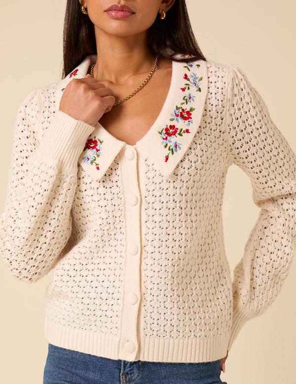 Nobody’s Child White Embroidered Pointelle Cardigan