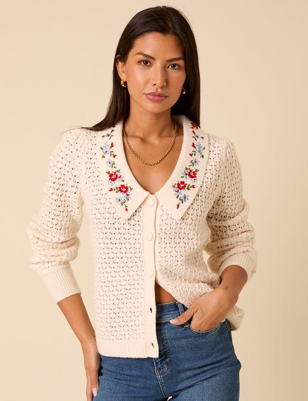 nobody’s child White Embroidered Pointelle Cardigan