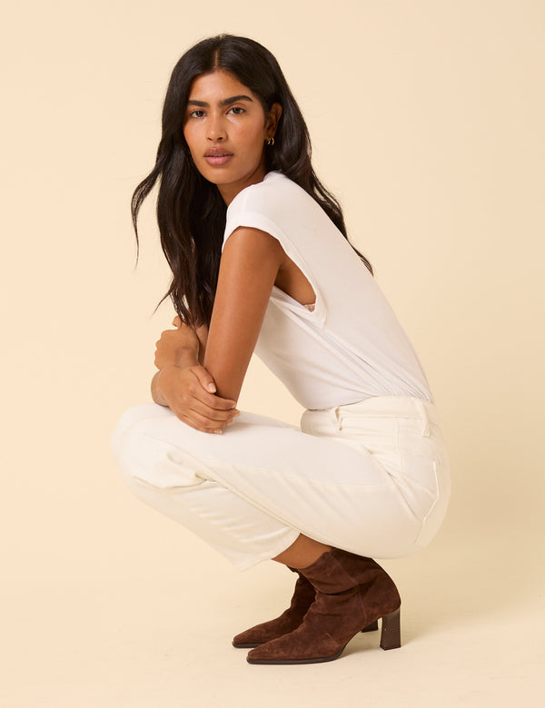 Nobody’s Child White High Rise Putney Barrel Leg Jeans