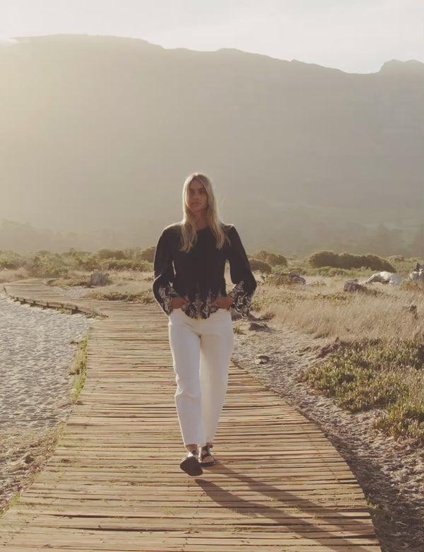 Nobody’s Child White High Rise Putney Barrel Leg Jeans