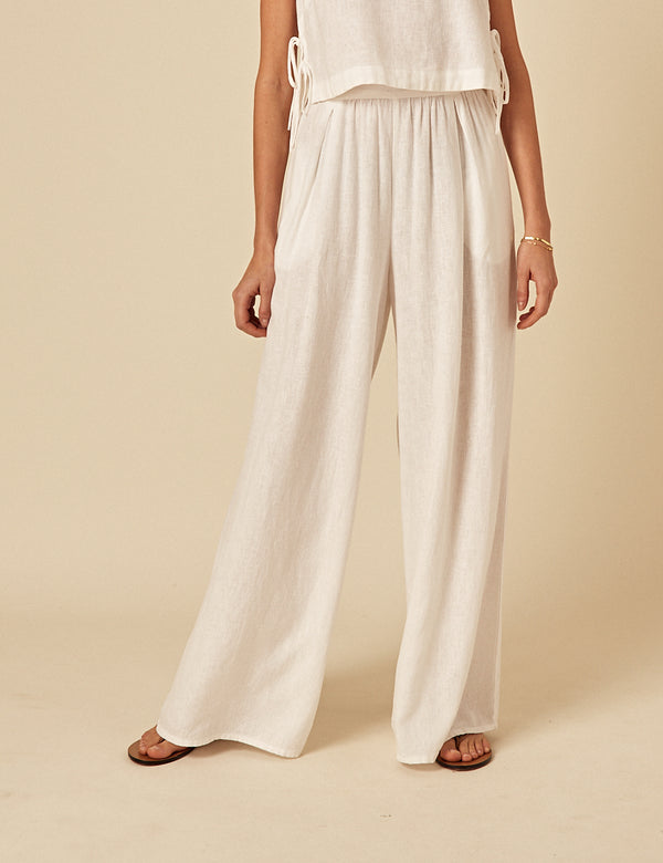 Nobody’s Child White Linen-blend Jerrow Wide Leg Trousers