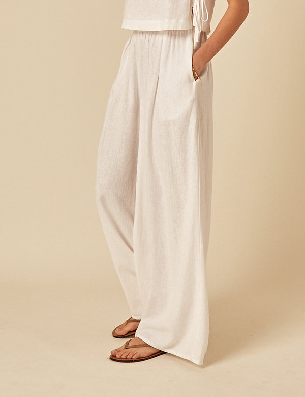 Nobody’s Child White Linen-blend Jerrow Wide Leg Trousers