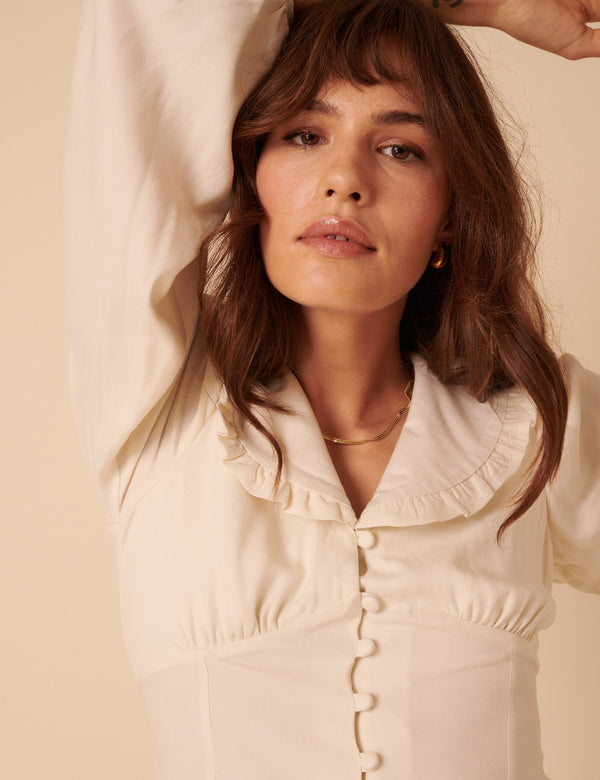 Nobody’s Child White Long Sleeve Frill Collar Blouse