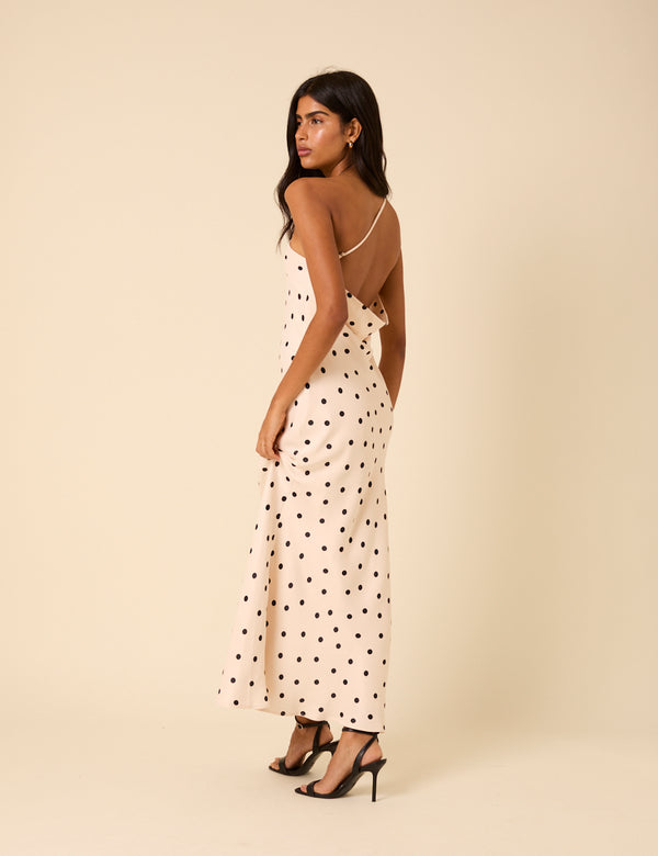 nobody’s child White Polka Dot One Shoulder Pia Maxi Dress