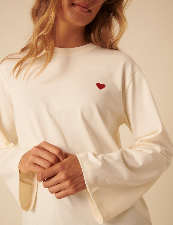 Nobody’s Child White Wide Long Sleeve Heart T-Shirt