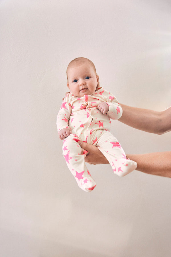 Noé & Zoë Berlin Footie Onesie // Neon Pink Stars