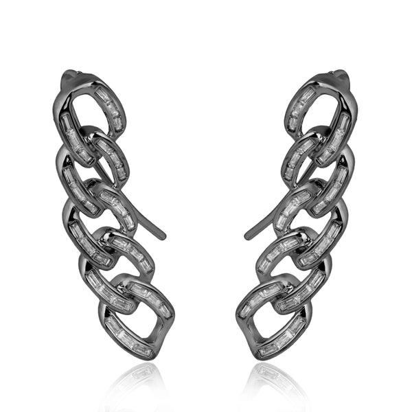 noir jewelry Chain Gang Ear Creeper Earrings-Gunmetal