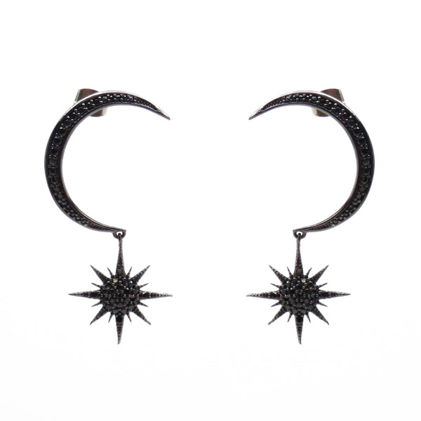 noir jewelry Meagan Pave Moon w/ Hanging Star Earring