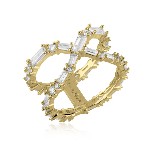 noir jewelry À Facettes X Ring-Rhodium-8