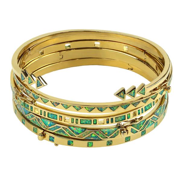 noir jewelry Apollo Bangle Set Gold Opal