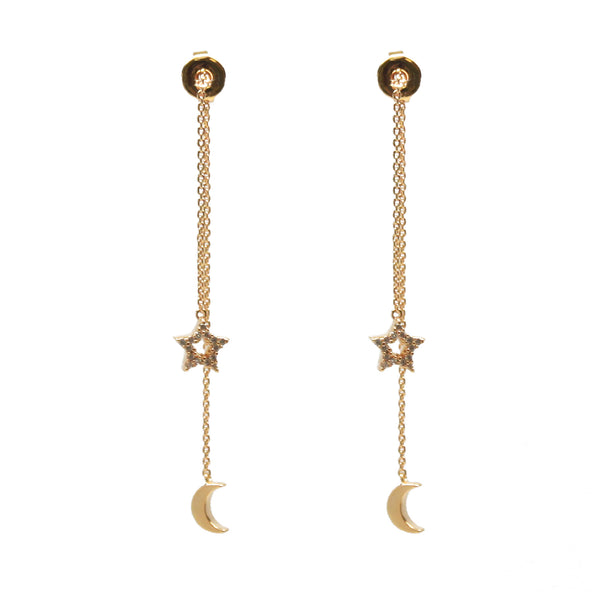 noir jewelry Carol Star & Moon Swinger Earrings
