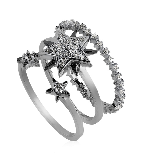 noir jewelry Cosmic Array Ring Set-Rhodium-8
