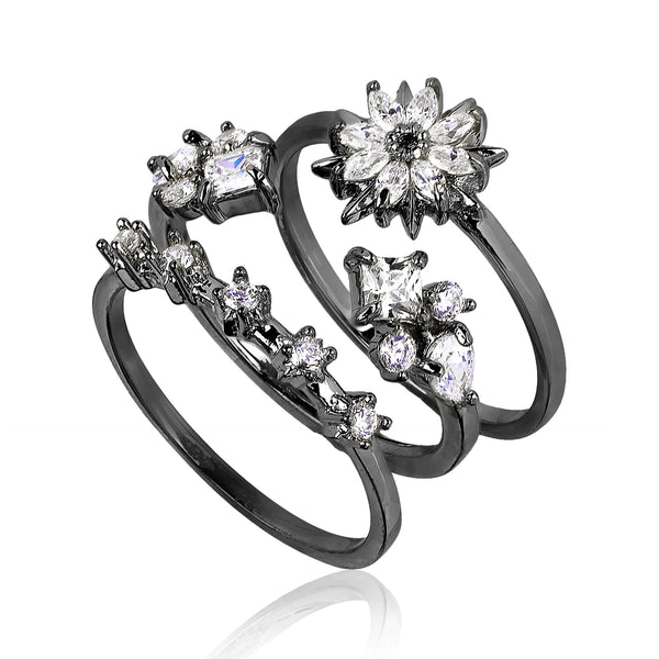 noir jewelry CRYSTAL HEAVENS RING SET - Rhodium - 8