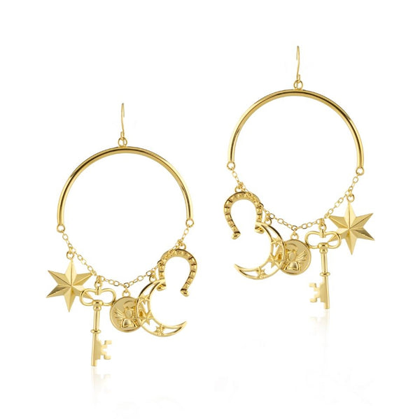 noir jewelry Half Hoop Charm Earrings