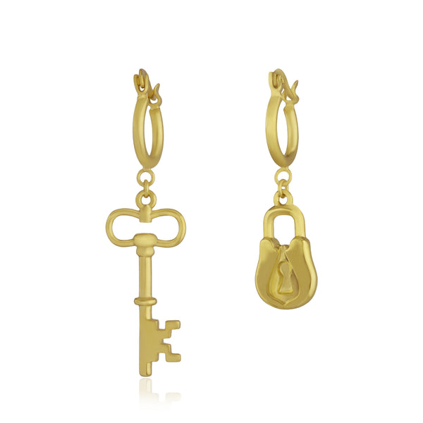 noir jewelry Lock & Key Huggie Earrings