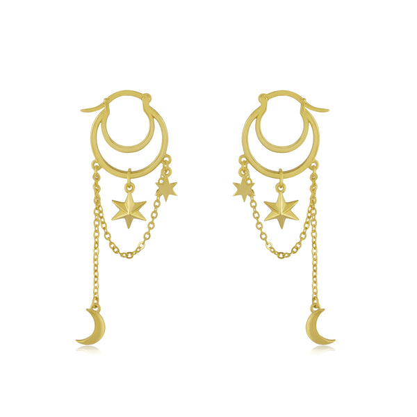 noir jewelry Moon & Star Draped Huggie Earrings