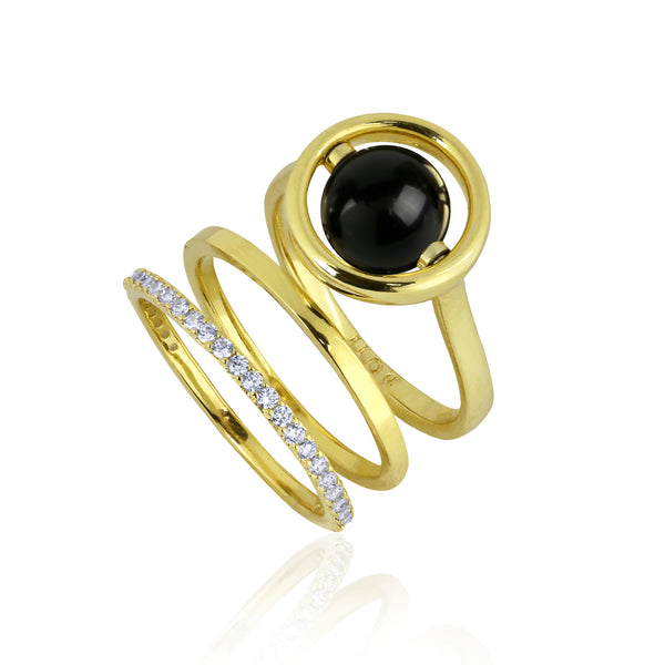 noir jewelry Quasar Ring Set Gold/Black Size 8