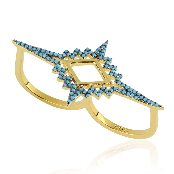 noir jewelry Olympic Double Finger Ring Opal/gold Size 8