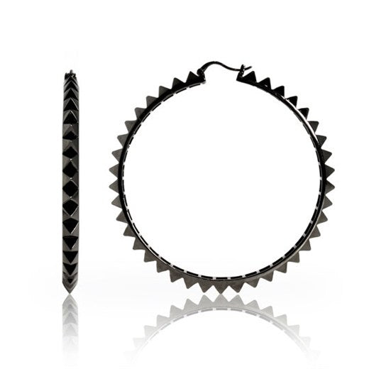 noir jewelry Pyramid Spike Solid Brass Hoop Earring w/ Pyramid Studs