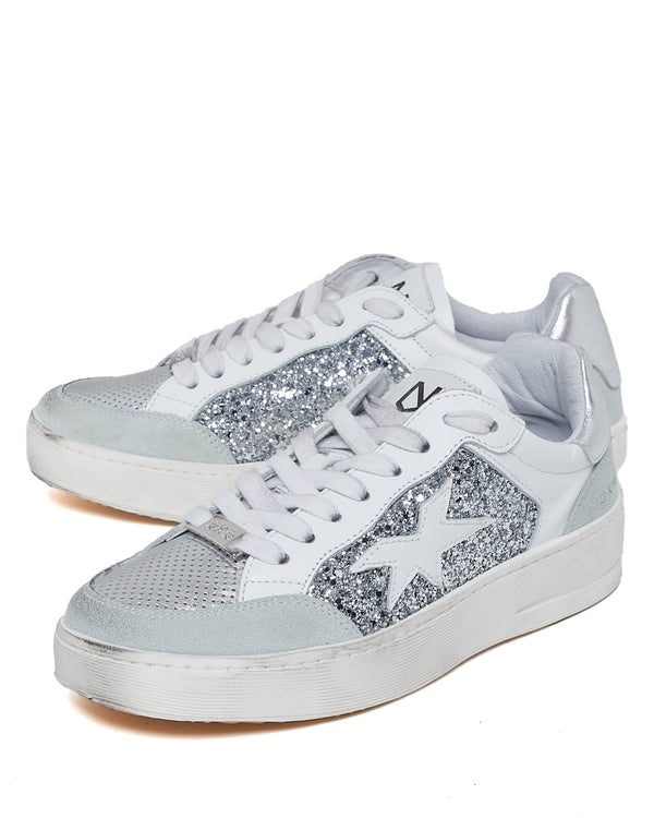 Nokwol Paris Leather White/Silver Glitter
