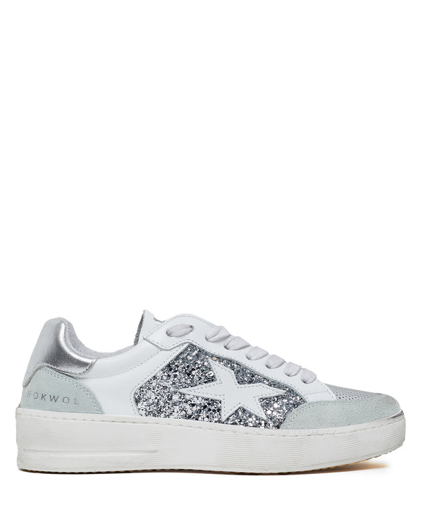 nokwol Paris Leather White/Silver Glitter