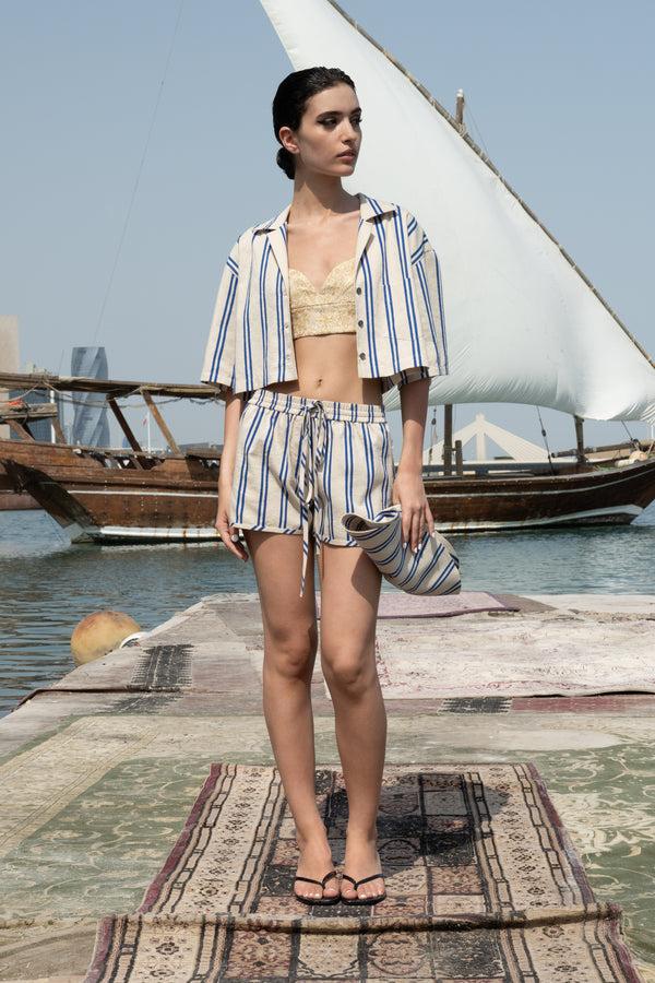 noon by noor Hana Cropped Shirt in Blue