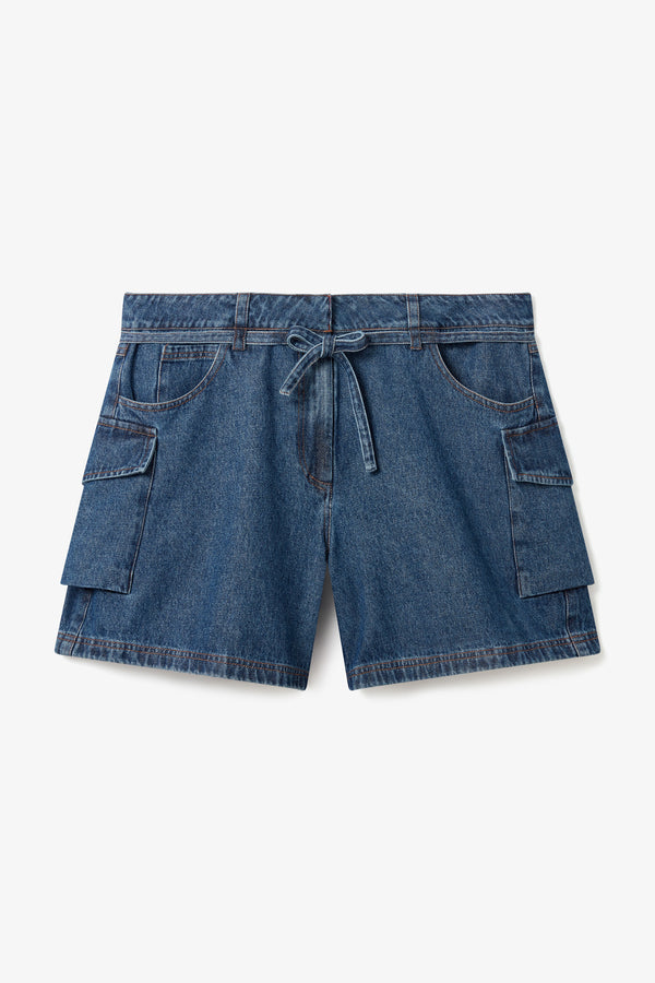 Noon By Noor Makena Shorts In Mid Blue