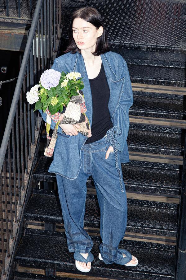 Noon By Noor Shelly Trouser In Mid Blue