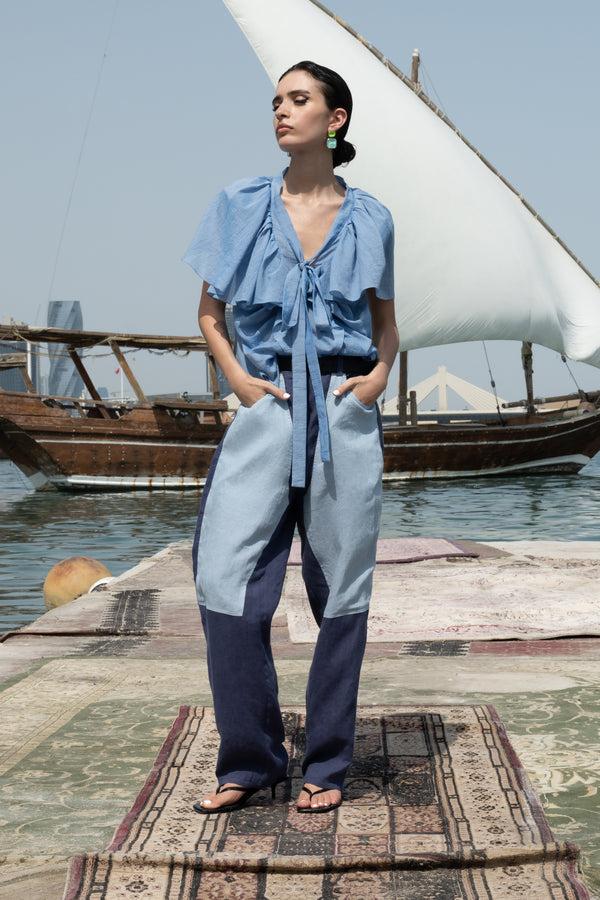noon by noor Venita Trouser in Blue Mix