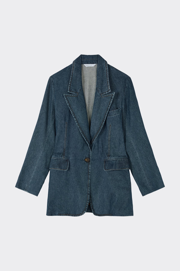 Noon By Noor Welbeck St Jacket In Mid Blue